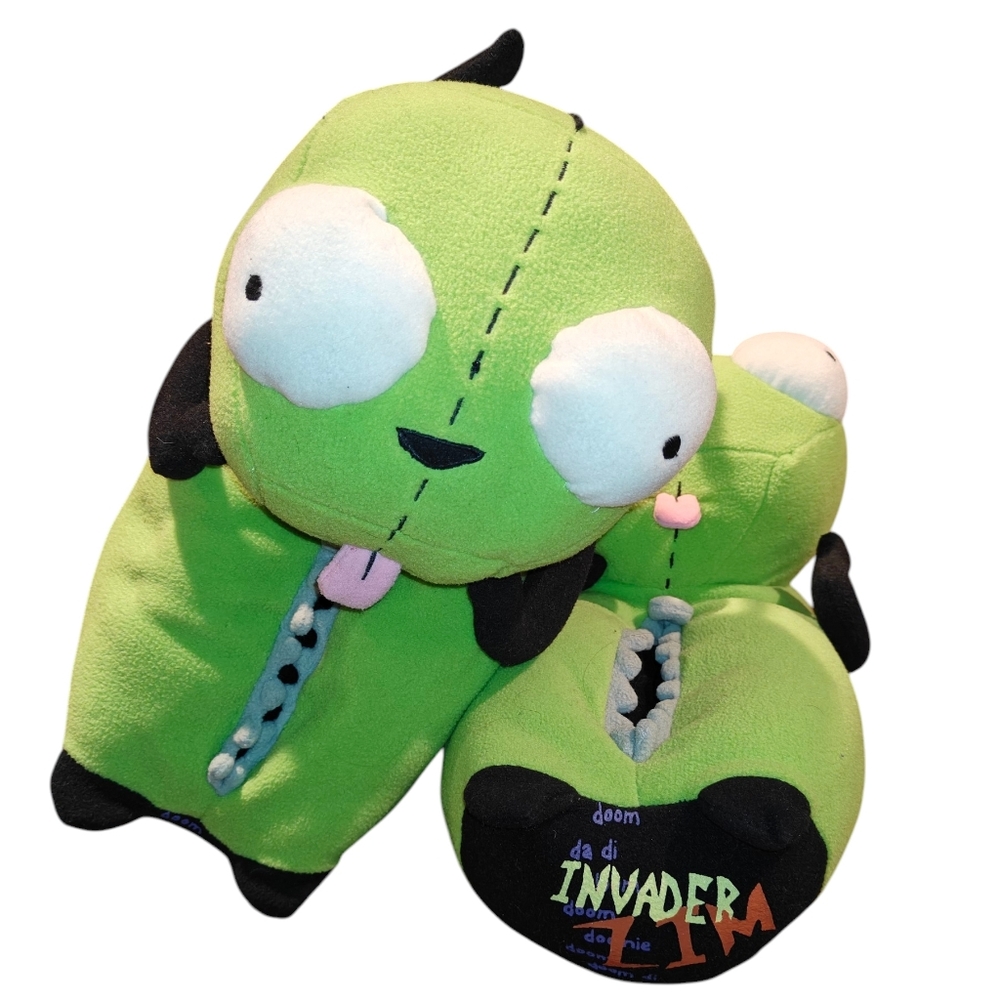 VINTAGE Green Invader Zim Soft Plush Gir In Dog Suit Slippers Size Large 9-10